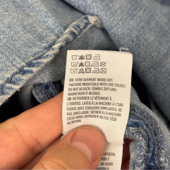 American Eagle Vintage Patchwork Denim Long Sleeve Button Down Shirt Medium - Picture 15 of 16